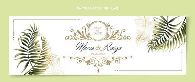 Realistic luxury golden wedding twitter header