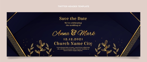 Free vector realistic luxury golden wedding twitter header