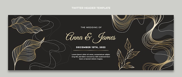 Free vector realistic luxury golden wedding twitter header