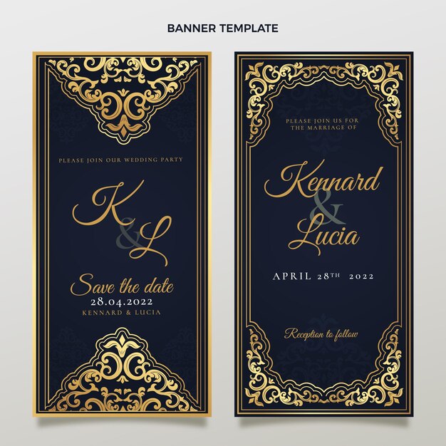 Realistic luxury golden wedding vertical banners