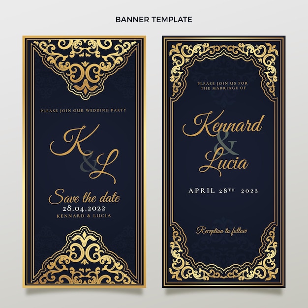 Realistic luxury golden wedding vertical banners