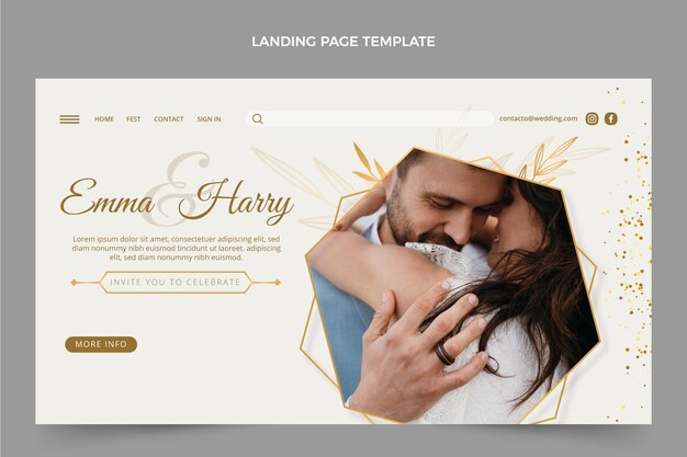 Realistic luxury golden wedding web template