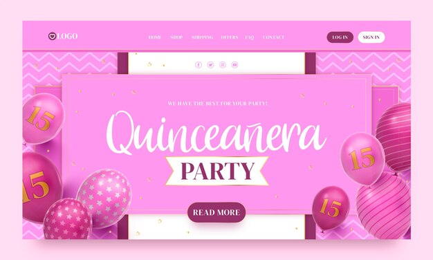 Realistic luxury quinceanera landing page