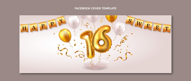 Realistic luxury sweet 16 facebook cover