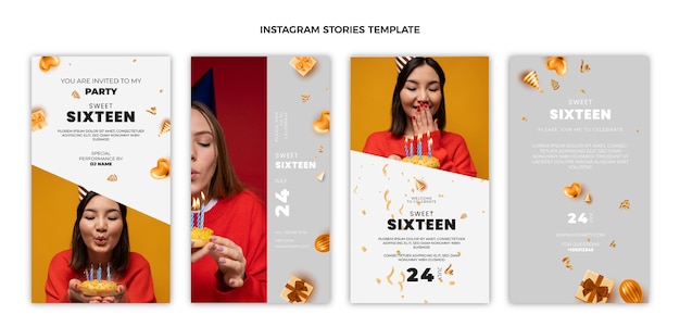 Realistic luxury sweet 16 instagram stories collection