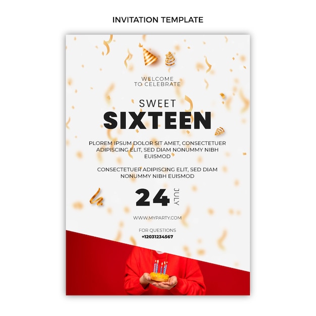 Free vector realistic luxury sweet 16 invitation template