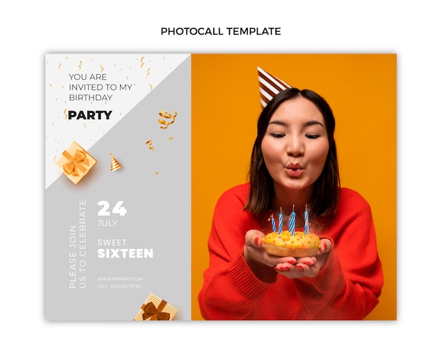 Realistic luxury sweet 16 photocall template