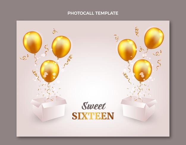 Free Vector realistic luxury sweet 16 photocall with balloons