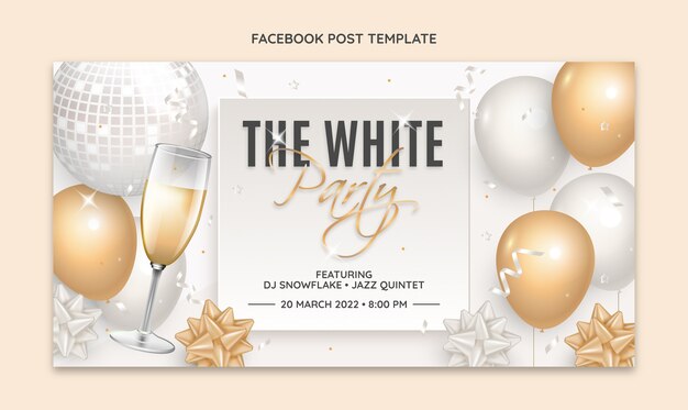 Realistic luxury white party facebook post