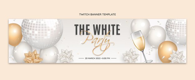 Realistic luxury white party twitch banner