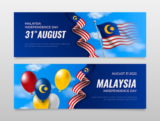 Realistic malaysia day horizontal banners set