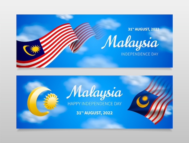 Realistic malaysia day horizontal banners set