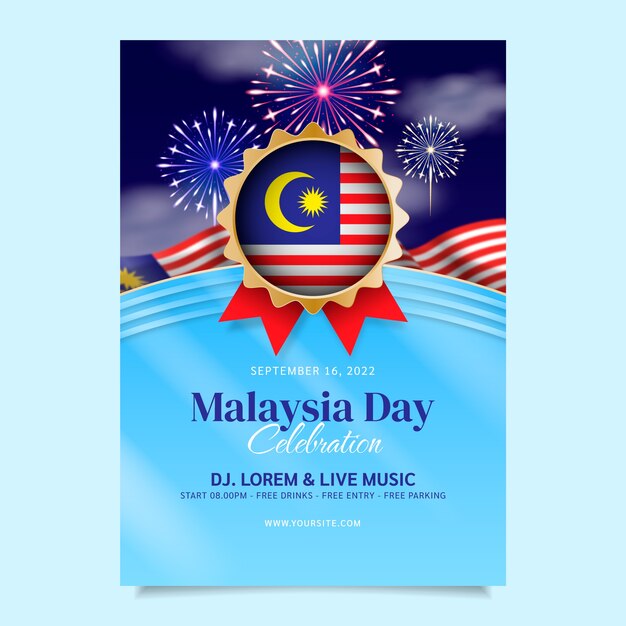 Realistic malaysia independence day poster template