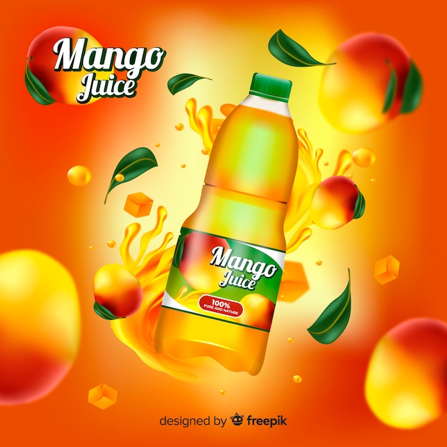 Free Vector realistic mango juice ad template