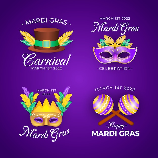 Realistic mardi gras badges collection