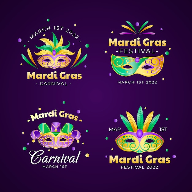 Realistic mardi gras badges collection