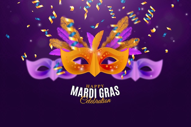 Realistic mardi gras masks with confetti