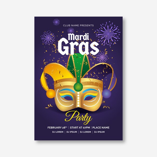 Realistic mardi gras poster template