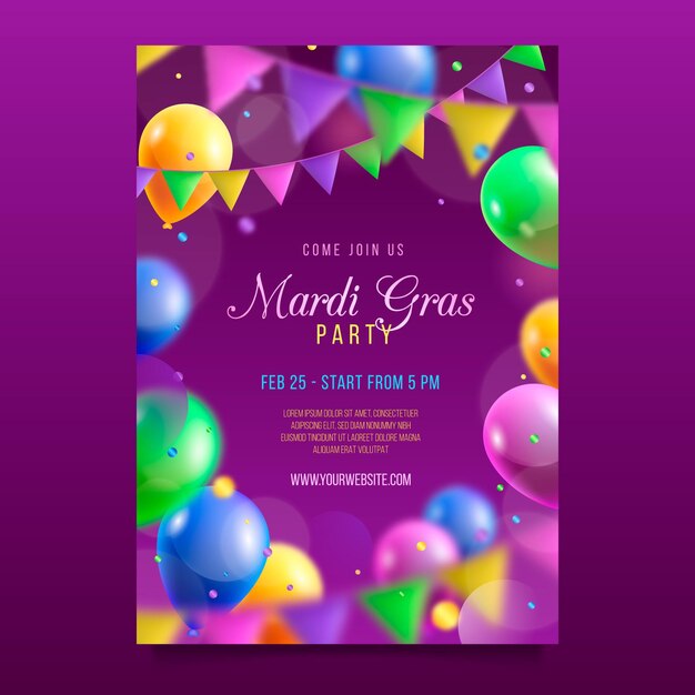 Realistic mardi gras poster template