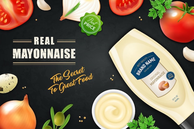 Realistic mayonnaise horizontal ads illsutration