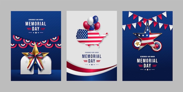 Realistic memorial day greeting cards collection