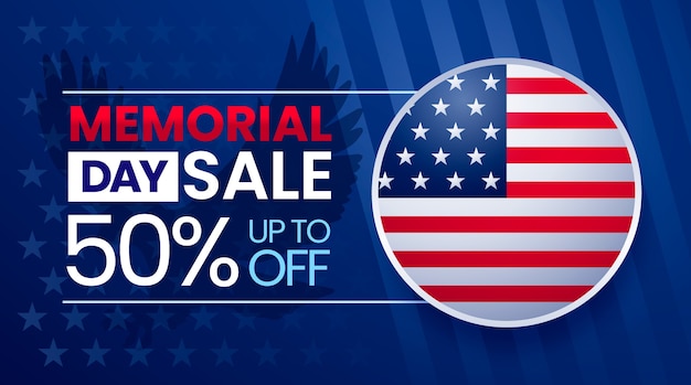 Realistic memorial day sale horizontal banner template