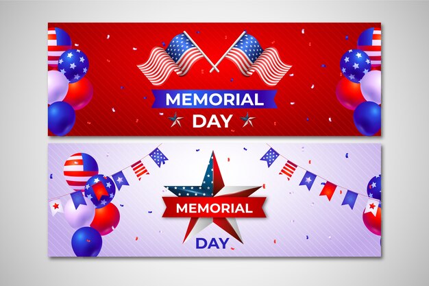 Realistic memorial day sale horizontal banners pack