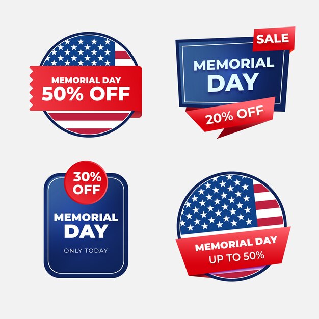 Realistic memorial day sale labels collection