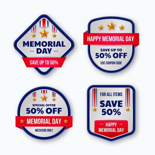 Realistic memorial day sale labels collection