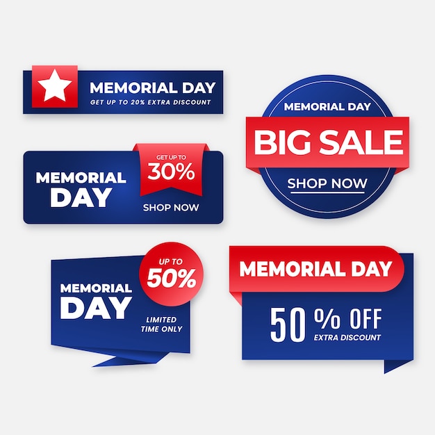 Realistic memorial day sale labels collection