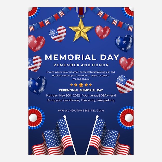 Realistic memorial day vertical flyer template