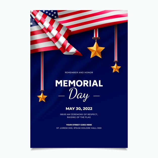 Realistic memorial day vertical flyer template