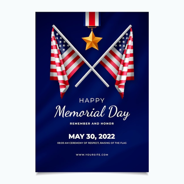 Realistic memorial day vertical flyer template