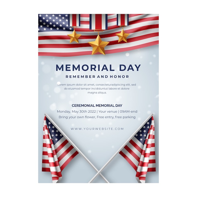 Free Vector realistic memorial day vertical flyer template