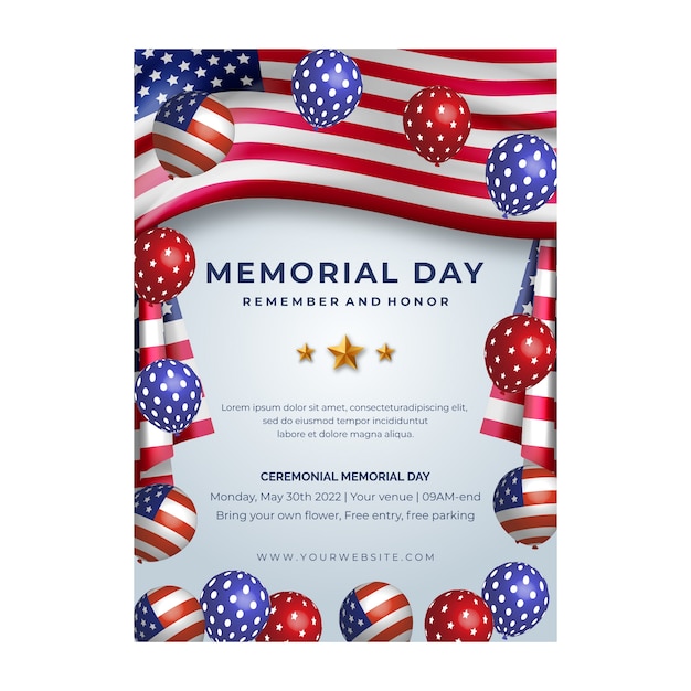 Free vector realistic memorial day vertical flyer template