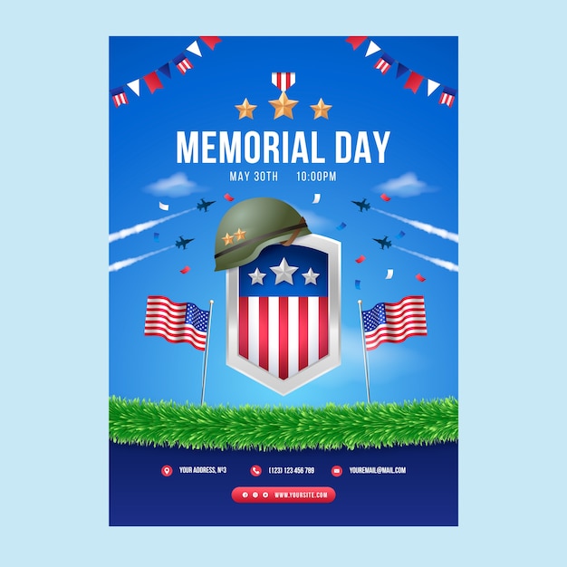 Free Vector realistic memorial day vertical poster template