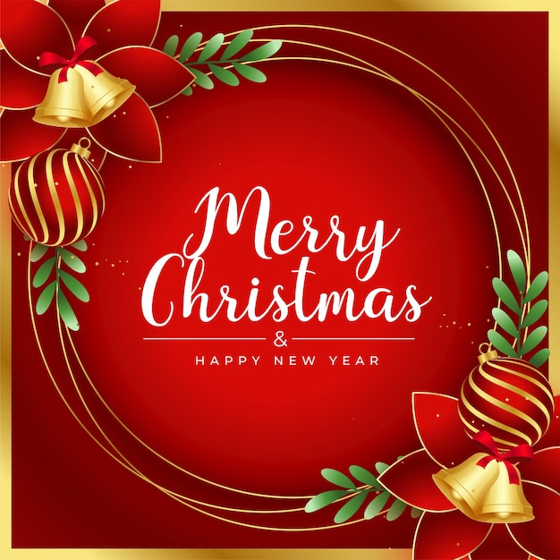 Realistic merry christmas golden and red greeting design