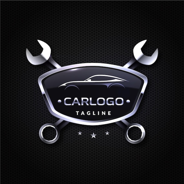 Free Vector realistic metallic car logo design with wrenches