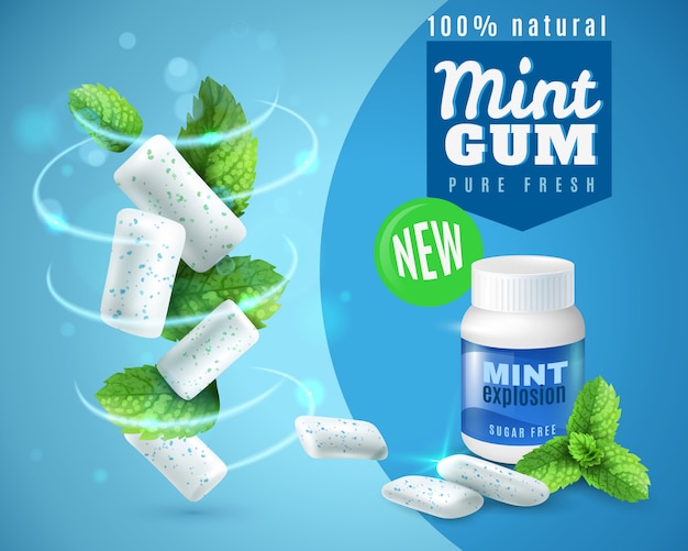 Free Vector realistic mint gum poster