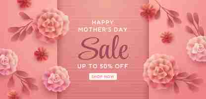 Free vector realistic mothers day sale horizontal banner template