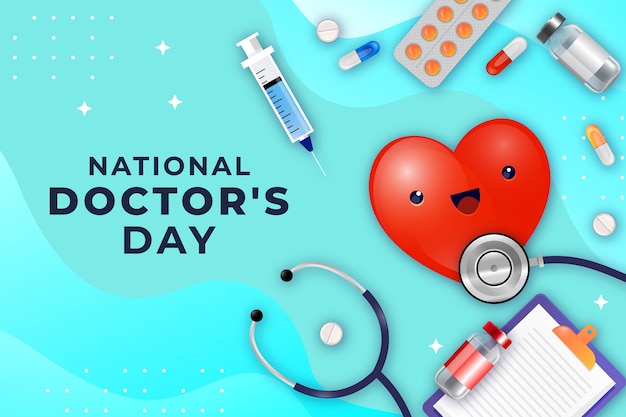 Realistic national doctor's day background with stethoscope and heart