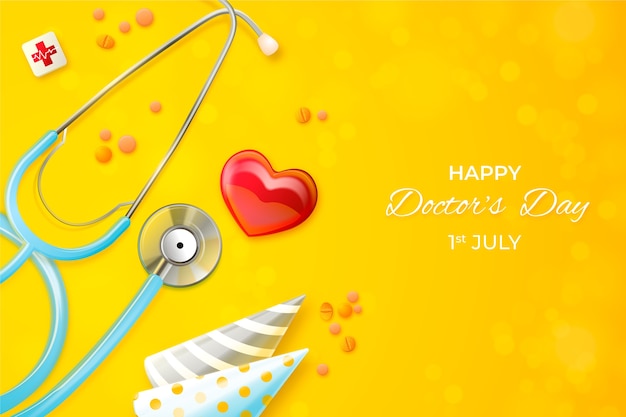 Realistic national doctor's day background with stethoscope and heart