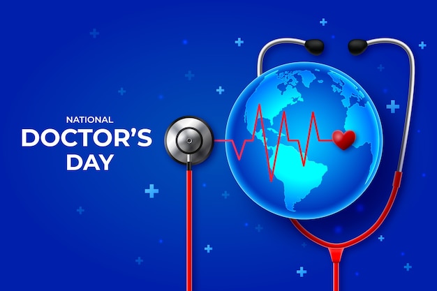 Free Vector realistic national doctor's day background with stethoscope and planet