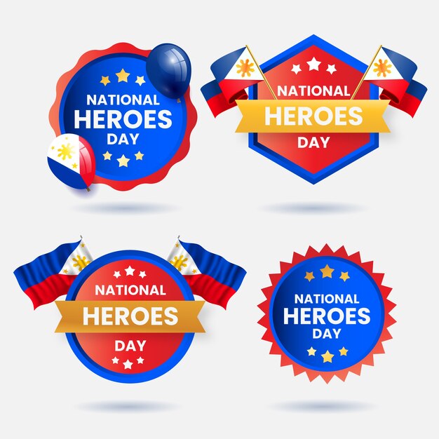 Realistic national heroes day labels collection