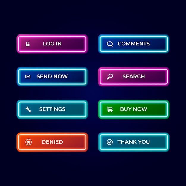 Realistic neon cta button collection