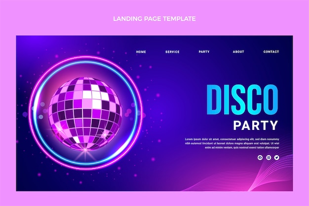 Free Vector realistic neon disco party landing page template