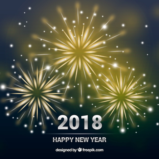 Free Vector realistic new year 2018 background with fireworks