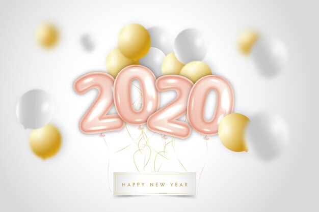 Realistic new year 2020 balloons background