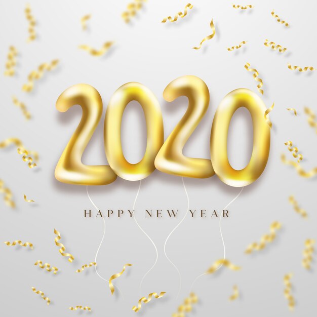 Realistic new year 2020 balloons background