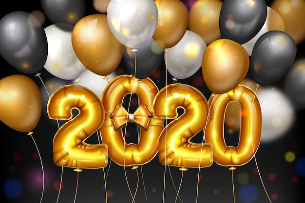 Realistic new year 2020 balloons background